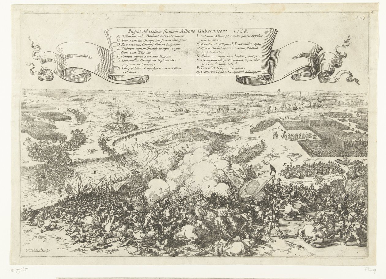 Veldslag aan de rivier de Gete、1568 アルバン総督との下田川の戦い。 1568 (オブジェクトのタイトル) 作： ヨハン・ヴィルヘルム・バウアー