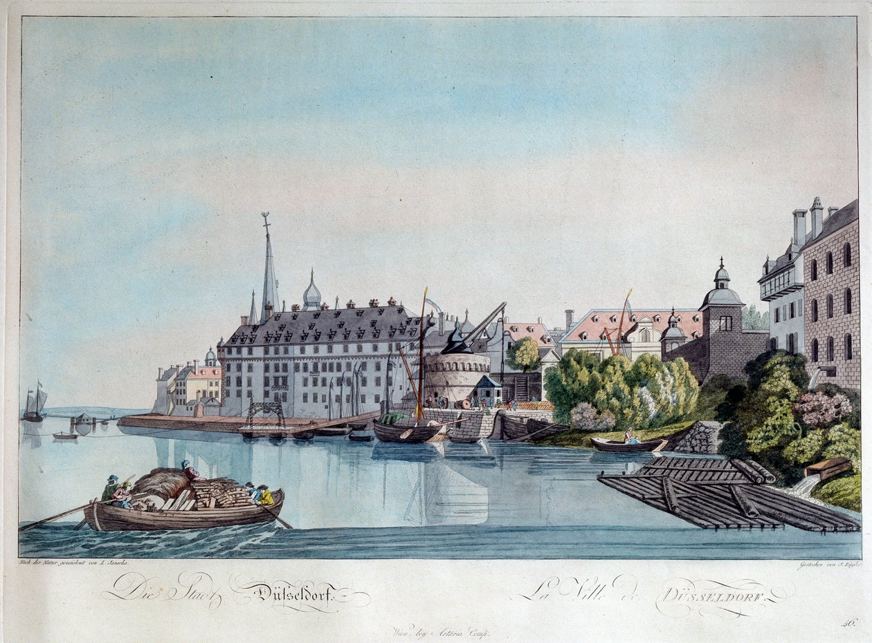 1794年、1798年10月6日、フランス砲撃前のデュッセルドルフの眺め。 作： ジョン・ジーグラー