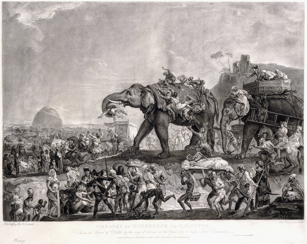 1788年にハイダベック大使館からパドナ経由でアウデのヴィジエからカルカッタへ、コーンウォリス卿に会うため、c。 1800 作： ヨハン・ジョセフ・ゾファニー