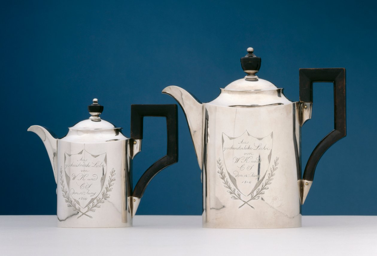 ティーポットのペア、1814年頃（シルバー） 作： ヨハネス・アダム・ケルデル