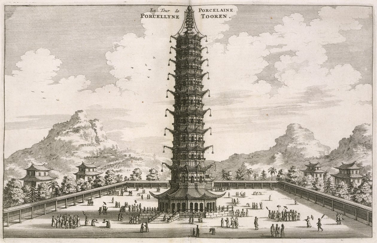 中国へのオランダ大使館の記事からの磁器の塔、1665年にヨハネスニーホフによって書かれ、図解され、ジェイコブファンムールによって出版されました。 作： ヨハネス・ニーホフ