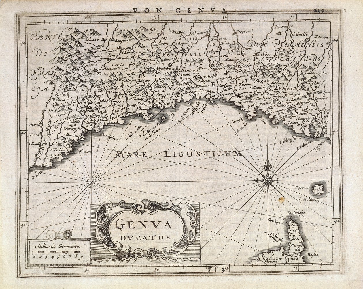 ジェノバ公国 ドイツの地図帳からヤン・バプティスト・ヴィエンツが作成した地図 銅版画 17世紀後半 作： ジョン・バプティスタ・ヴリンツ
