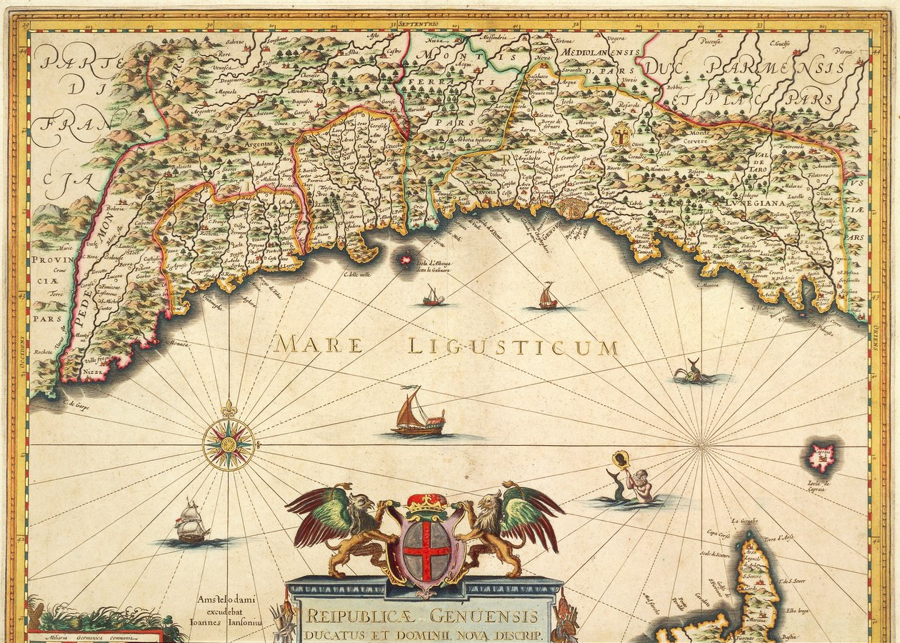 ジェノバ共和国、ヤン・バプティスト・ヴィレンツの地図、銅版画 作： ジョン・バプティスタ・ヴリンツ