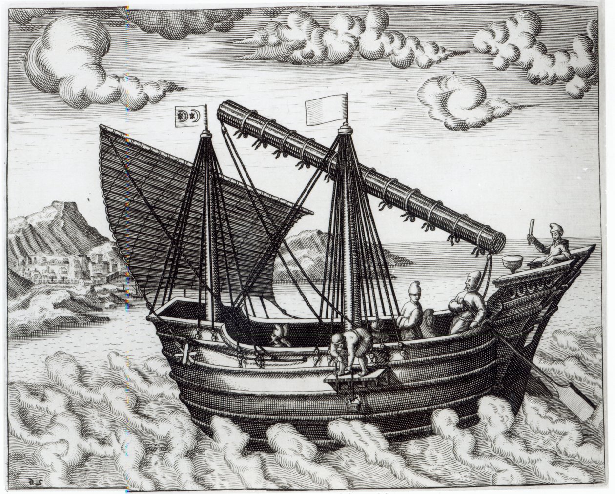 チャイニーズジャンク、「Jan Huyghen van Linschoten、東西インド諸島への航海談話」の挿絵、1579年-92年 作： ヨハネス・バプティスタ・ファン・ドテクトゥム・ザ・ヤング