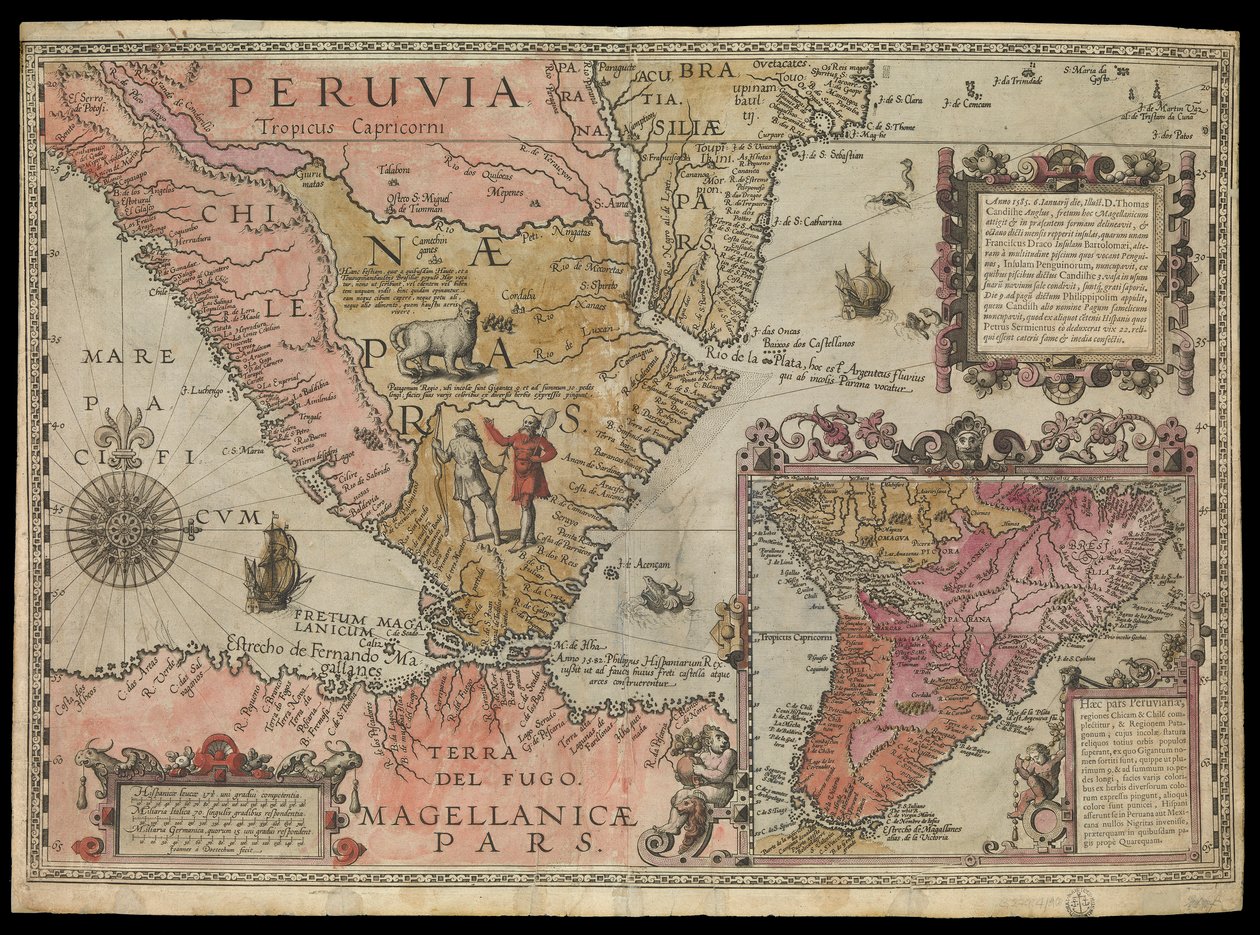 南米ペルー南端 1590年頃（手彩色） 作： Johannes Baptista van the Younger Doetechum