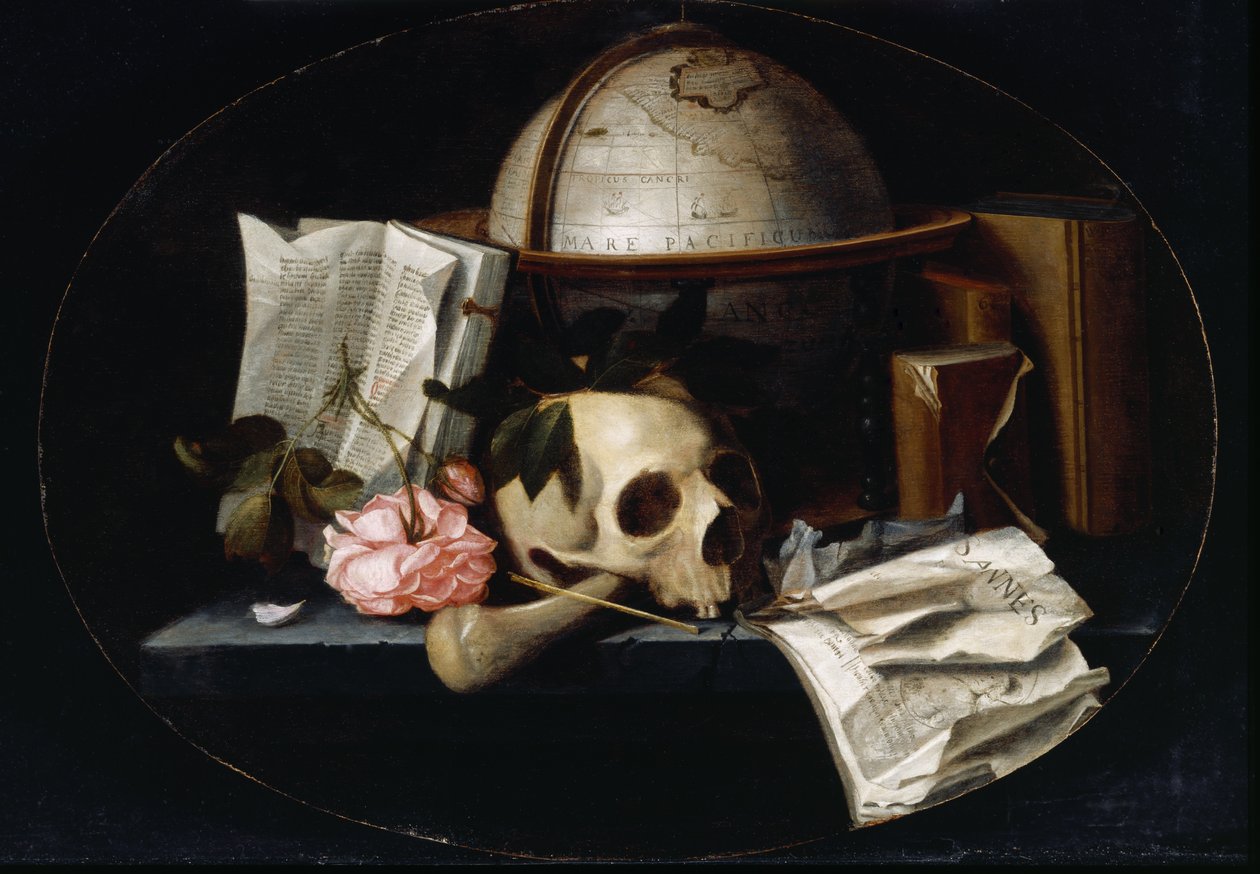 Vanitas Still Life、c.1655（オークパネルに油彩） 作： ヨハネス・ボーマン