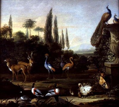 鹿と異国の鳥のいる公園の風景」1710年頃（油彩・キャンバス） 作： ヨハネス・ブロンクホルスト