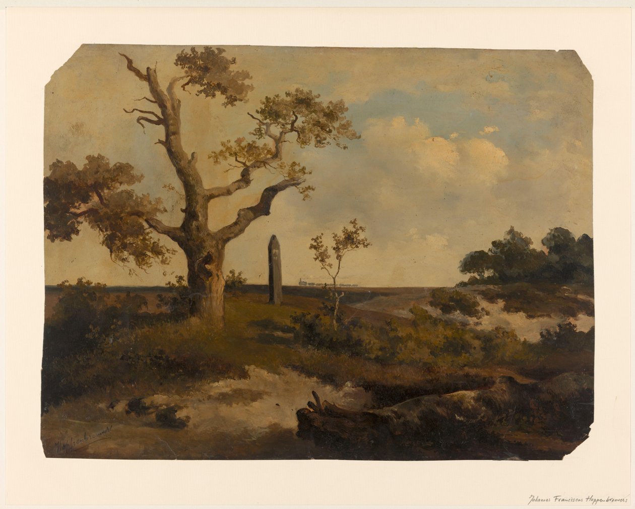 前方に電車のある風景 作： Johannes Franciscus Hoppenbrouwers（アーティストによる署名）