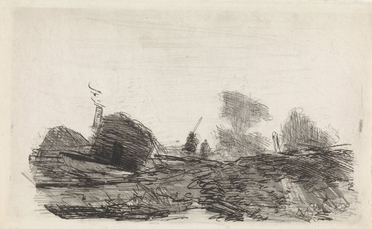 納屋と二人の騎手のいる風景 作： Johannes Franciscus Hoppenbrouwers