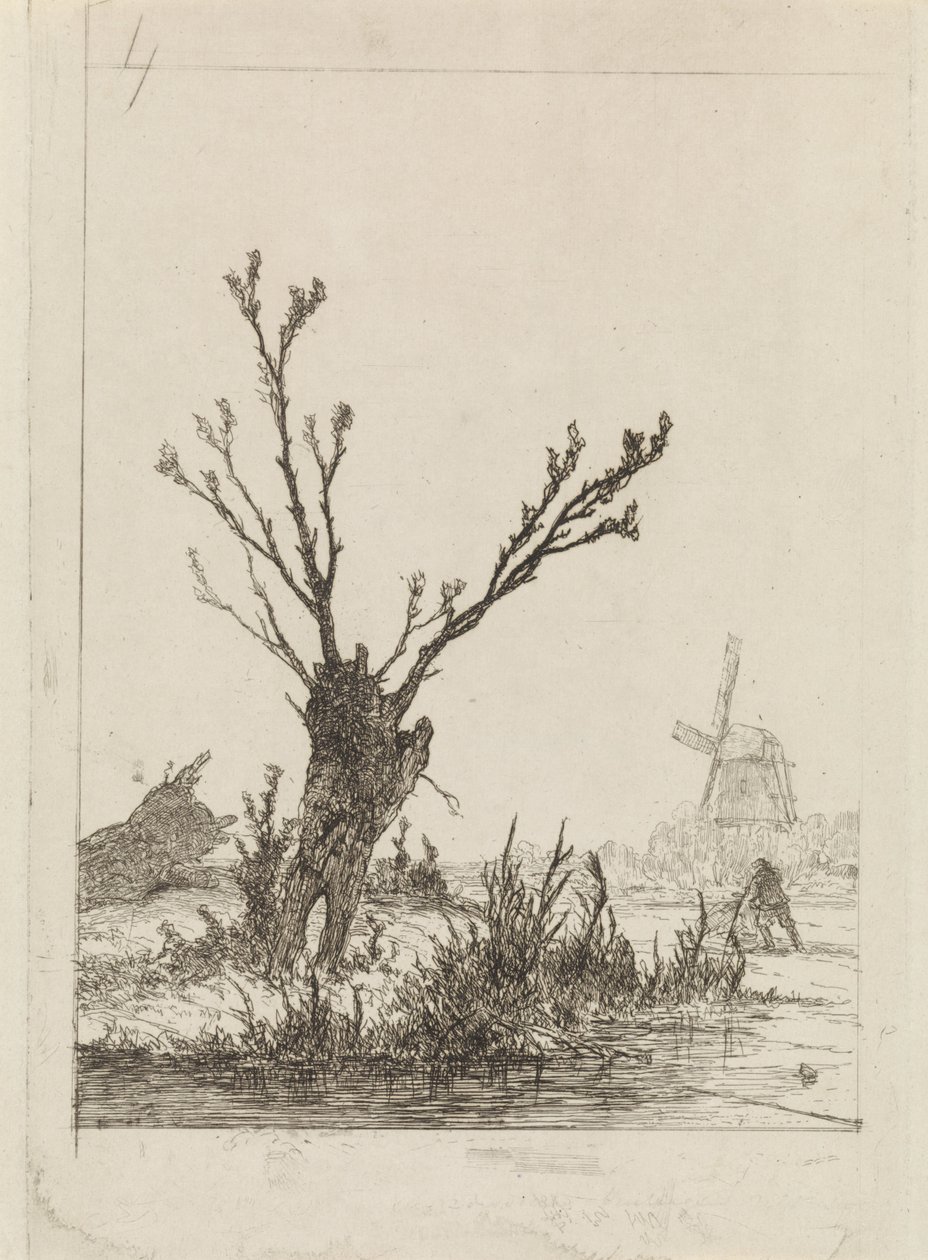 ポラード柳の近くのそりを持つスケーター 作： Johannes Franciscus Hoppenbrouwers