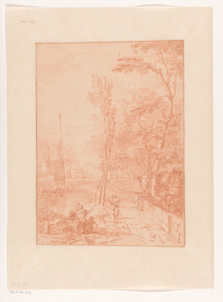 Arkadische Landschaft mit Figuren nahe einem Obelisken 作： ヨハネス・グローバー