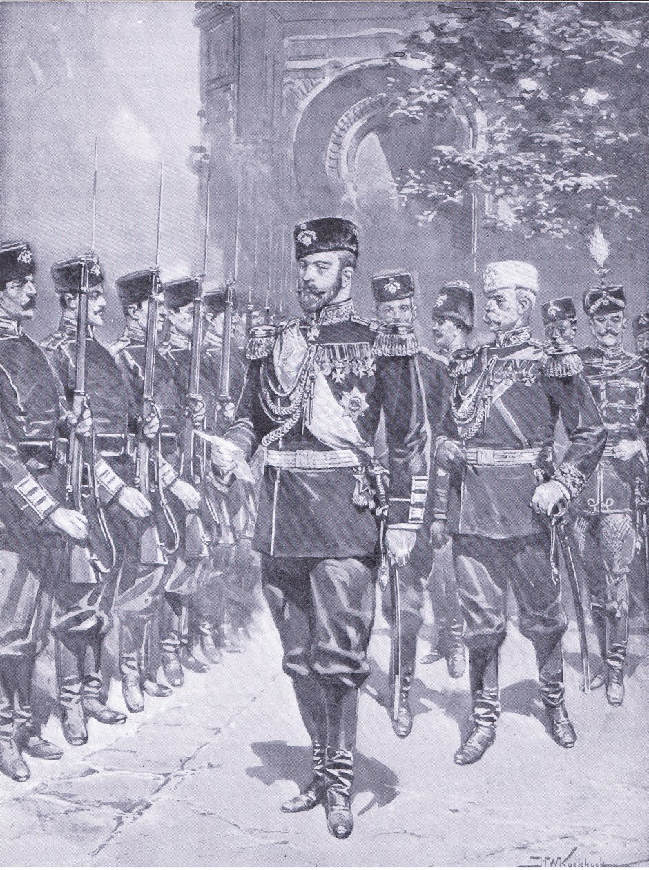 彼の皇帝陛下、日露戦争のカッセルの歴史第1巻、c.1900からのイラスト 作： ヨハネス・ヘルマン・バレンド・コッコエク
