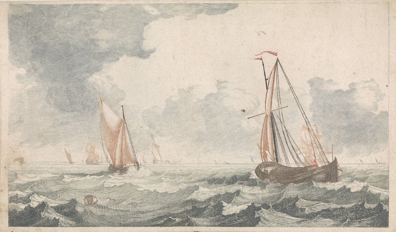 お互いに向かって航行する 2 つの平底ボート Ships at Sea (シリーズA) (シリーズタイトル) 作： Johannes Jacobsz van den Aveele