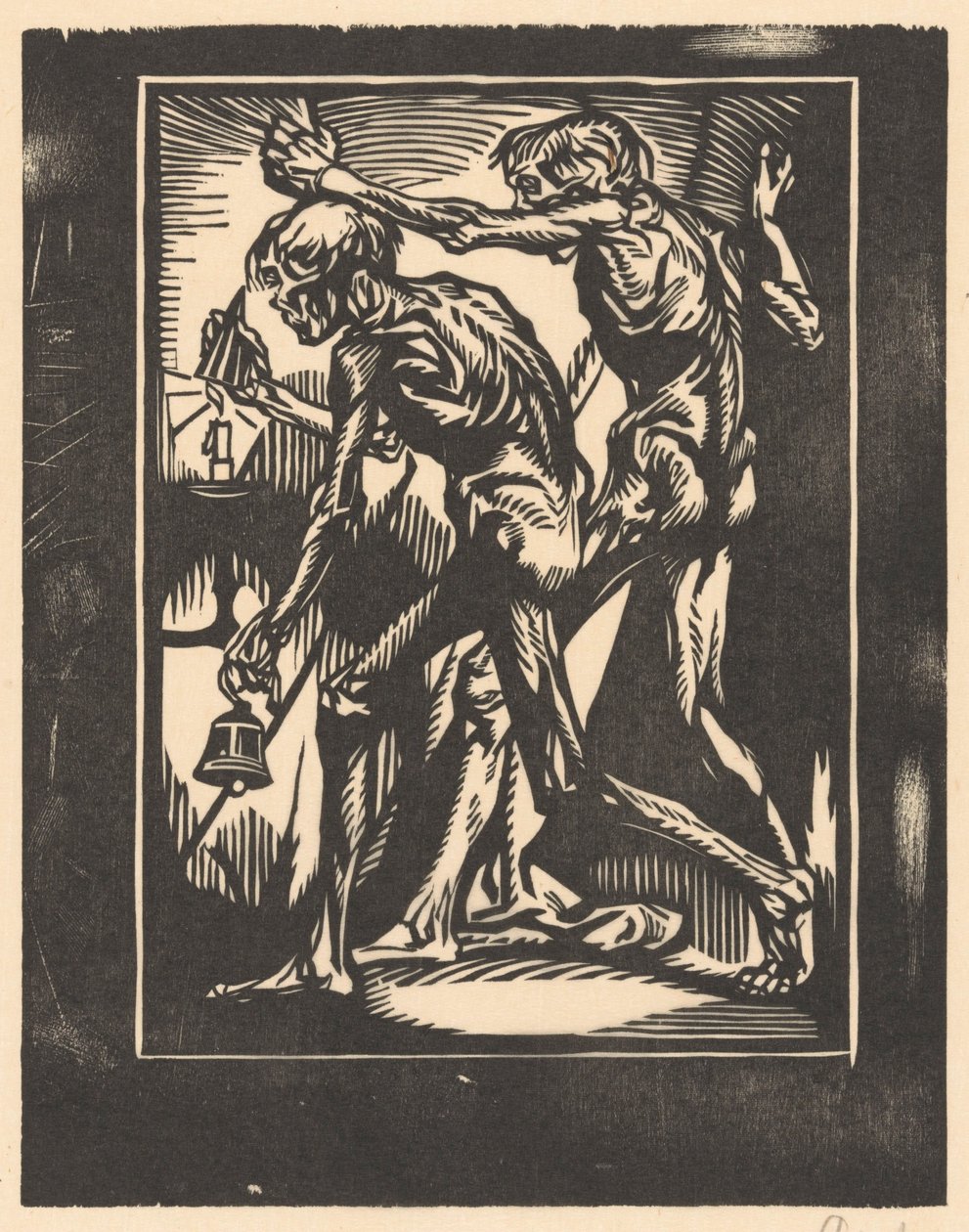 ベルとキャンドル スナッファーを持つ 2 つの裸の男性像 作： Johannes Josephus Aarts（アーティストによる署名）