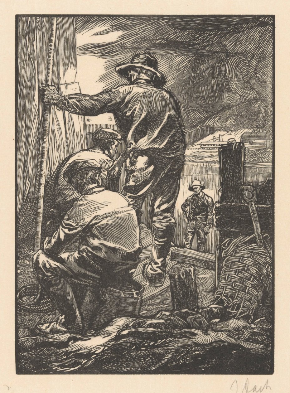 水辺の 4 人の労働者 作： Johannes Josephus Aarts（アーティストによる署名）