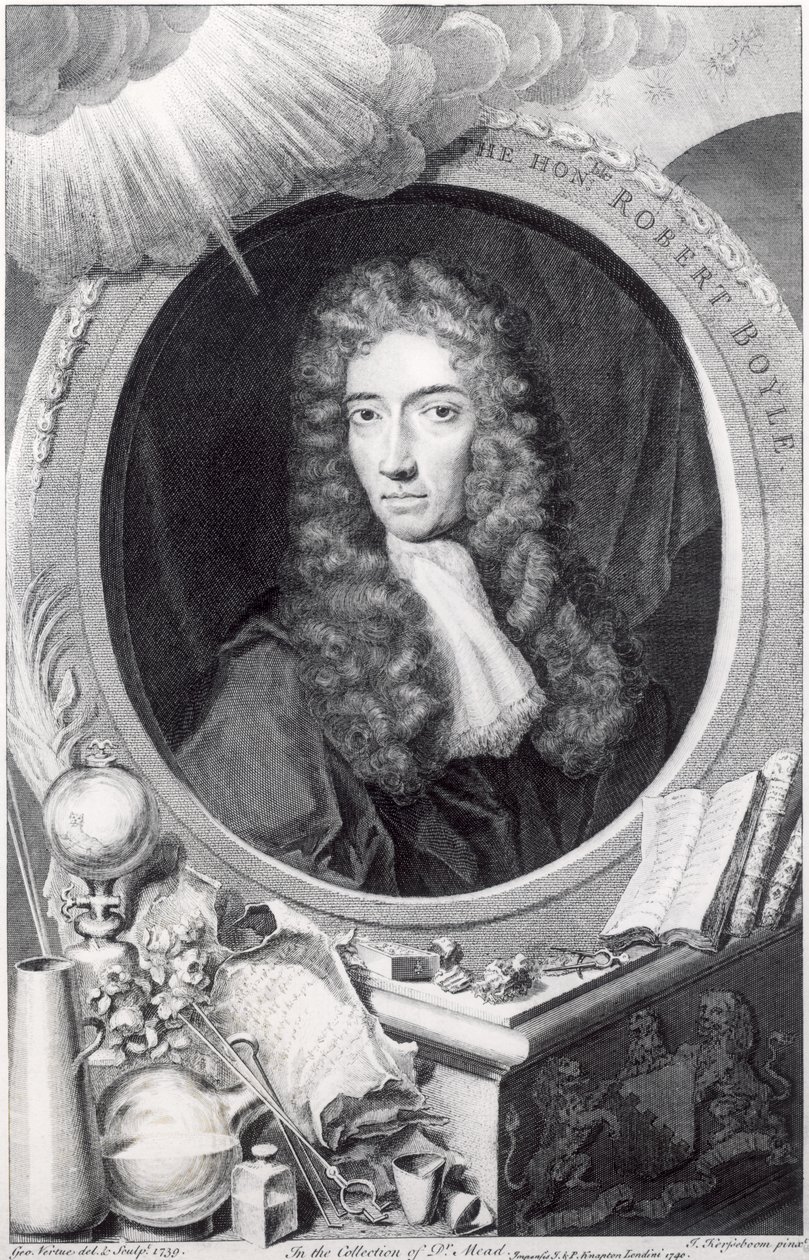 ジョージヴァーチュー（1684-1756）1749によって彫刻された名誉あるロバートボイル（1627-91）の肖像画 作： ヨハネス・ケルセブーム
