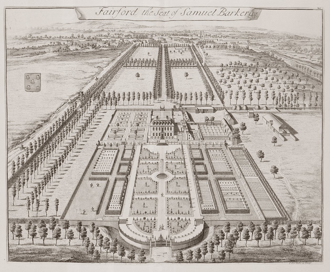 Thomas Badeslade（1718-50）による「ケント州の貴族と紳士の座の36の異なる視点」からのサミュエルバーカーの座であるフェアフォードハウス 作： ヨハネス・キップ