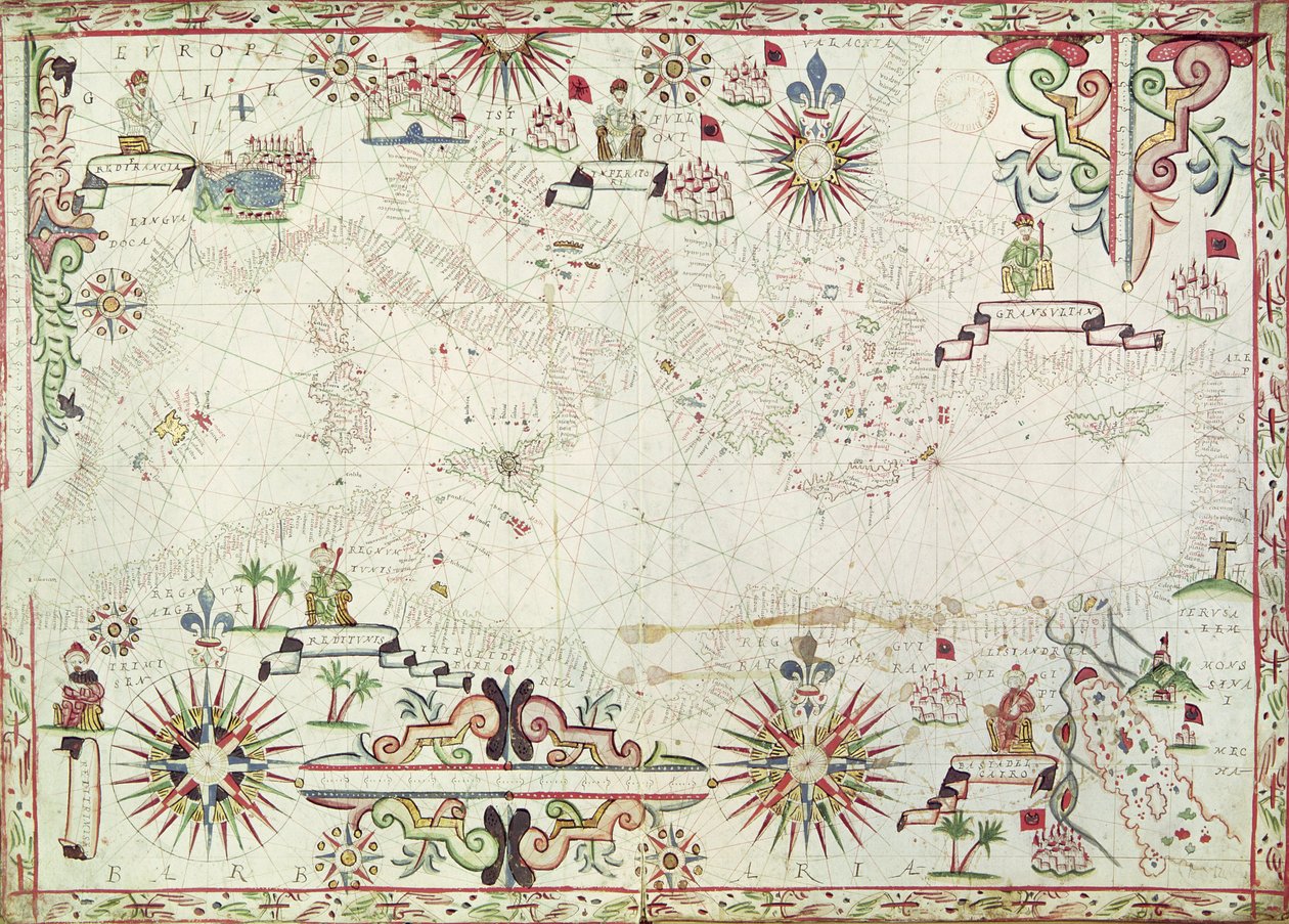 地中海の地図、1625 作： ヨハネス・オリバ
