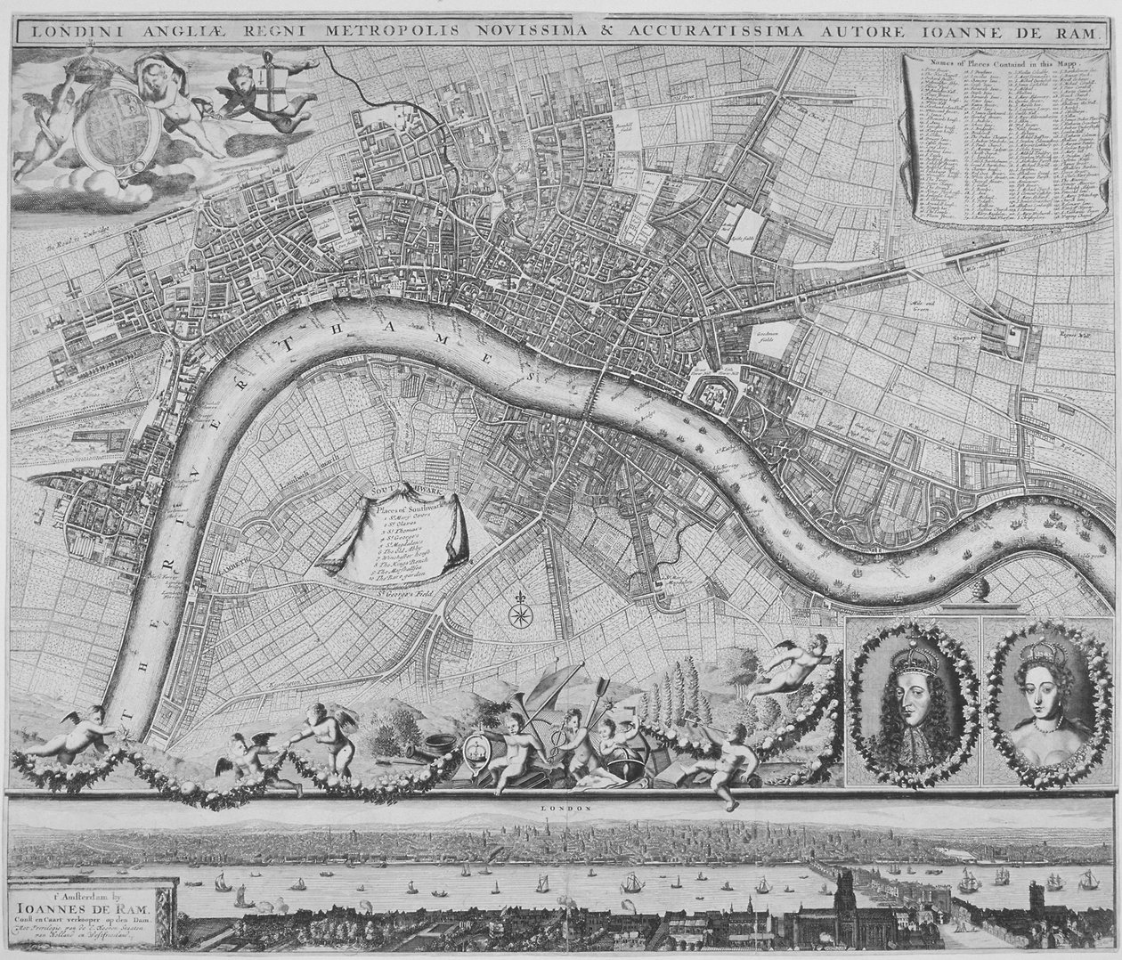 ロンドンの地図、1690年 作： ヨハネス・デ・ラム