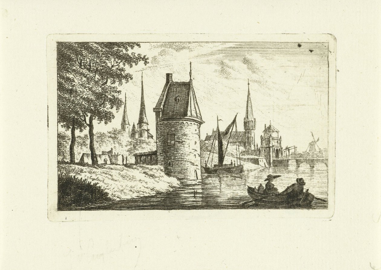 川に塔のある街並み 作： Johannes van Cuylenburgh