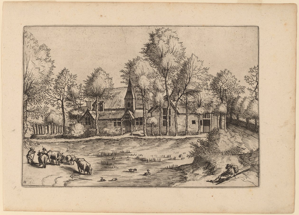 教会のある田舎の村 作： Johannes van Doetechum、長老とルーカス