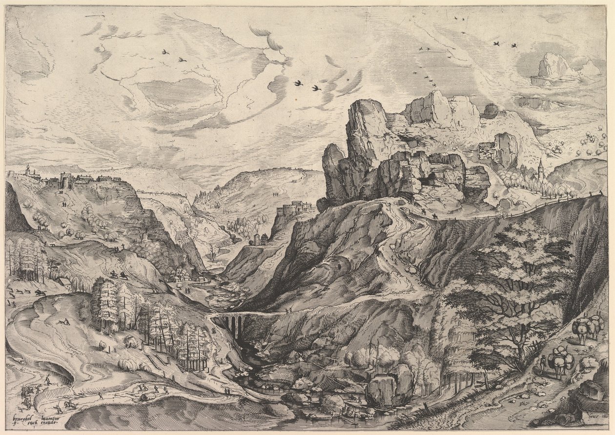深い谷のあるアルプスの風景（『大きな風景』より）1555年から56年頃 作： Johannes van Doetecum I
