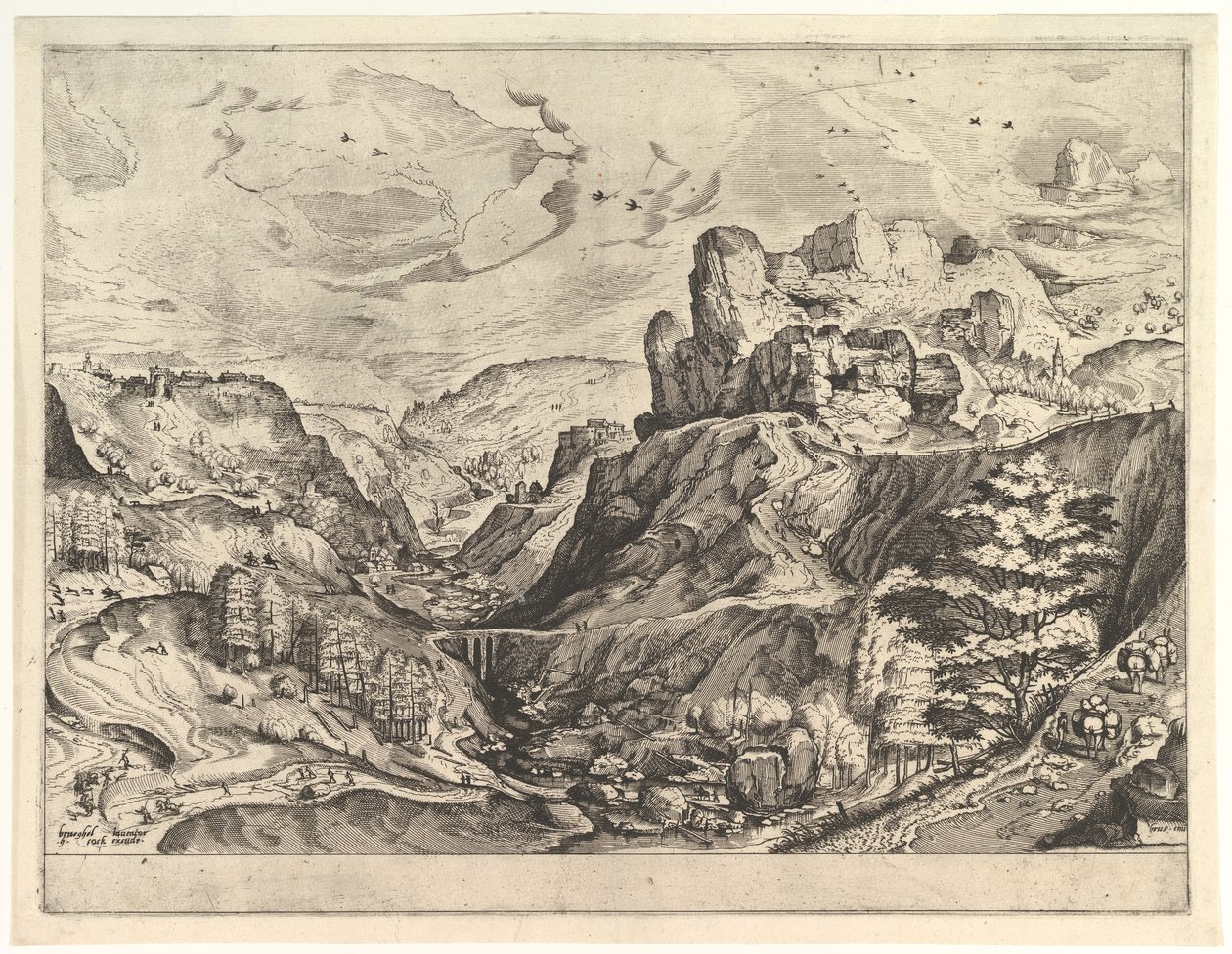 深い谷のあるアルプスの風景（『大きな風景』より）1555年から56年頃 作： Johannes van Doetecum I