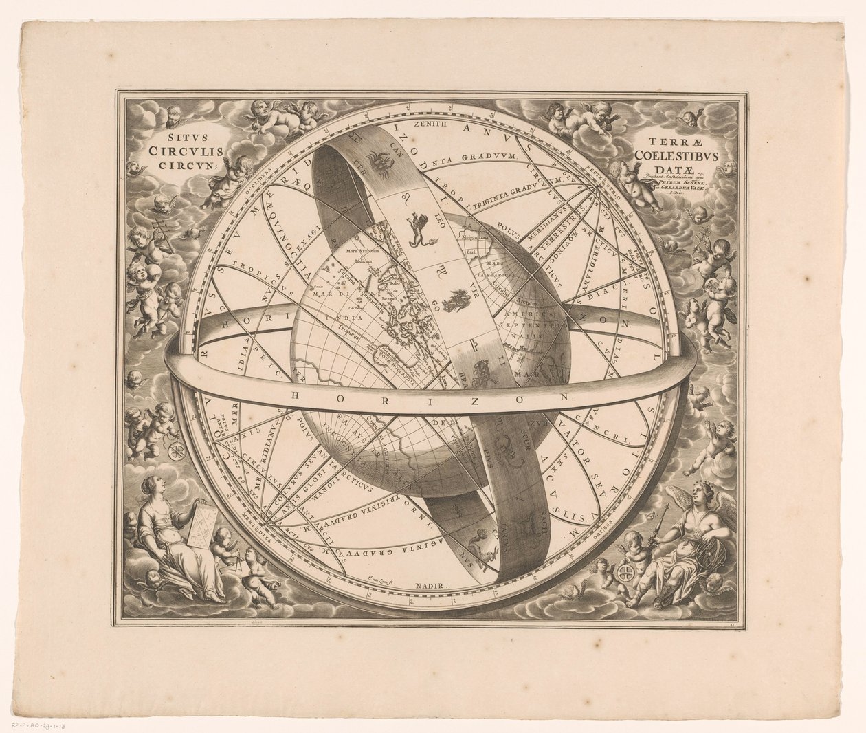 Hemelkaart van de aarde volgens het stelsel van Ptolemaeus 天球に囲まれた地球の位置（天体のタイトル） 作： ヨハネス・ファン・ルーン