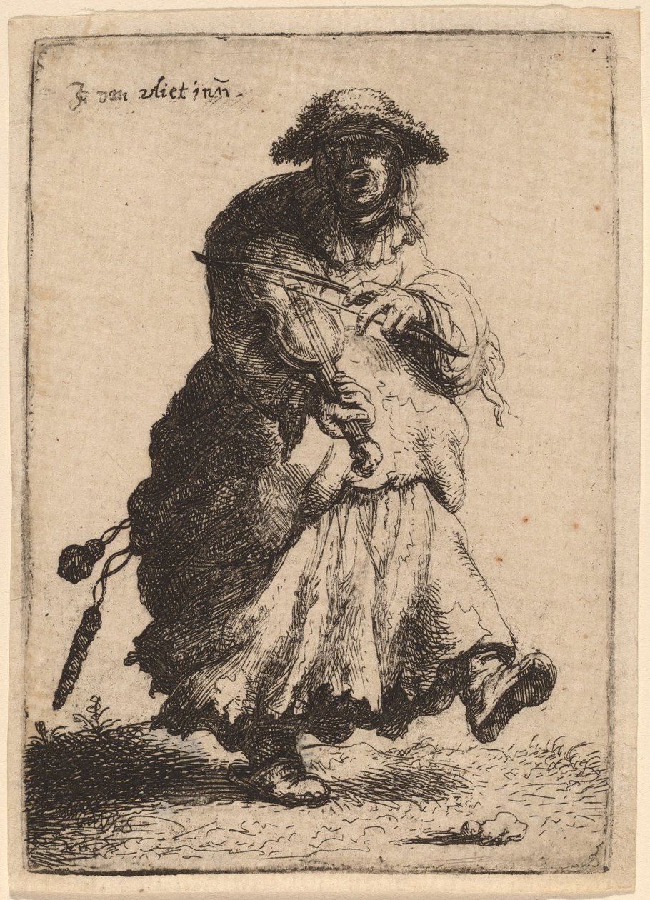 バイオリンを弾く物乞いの女 作： Johannes van Vliet