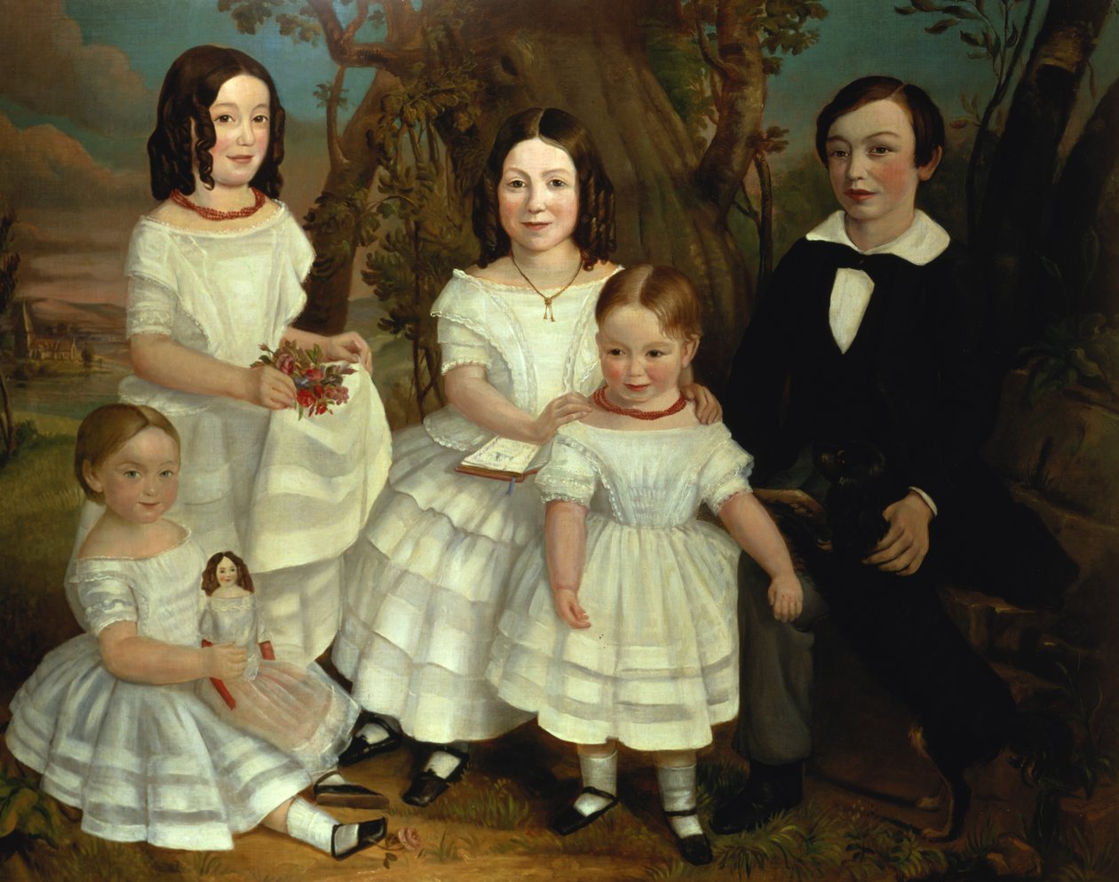 少年と彼の4人の姉妹の肖像、1830年頃 作： ジョン・A・ジャイルズ