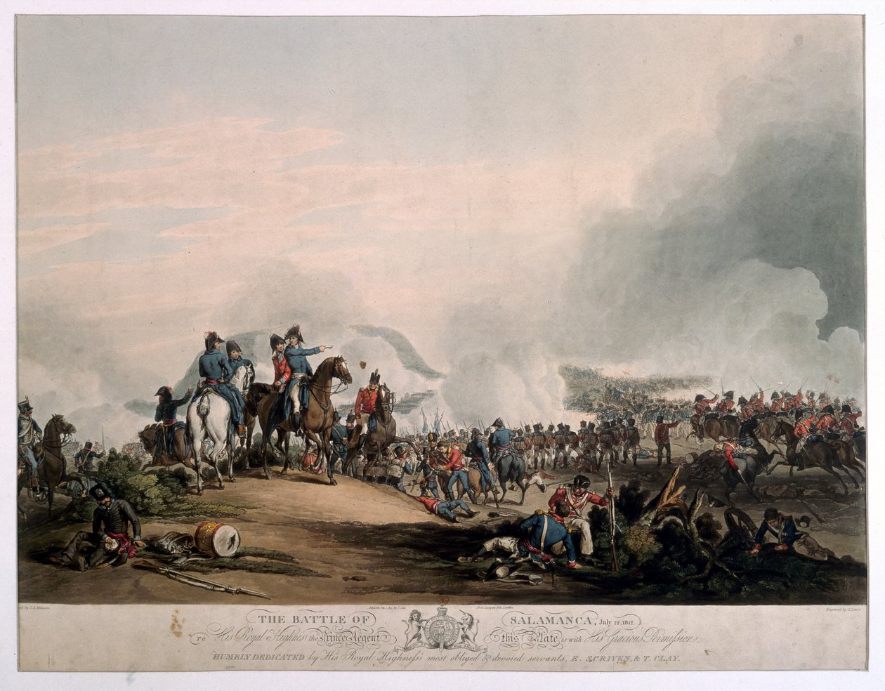 1813年7月22日、サラマンカの戦い、G。ルイスによって彫刻され、1813年にロンドンで公開（色付きのアクアチント） 作： ジョン・オーガスタス・アトキンソン