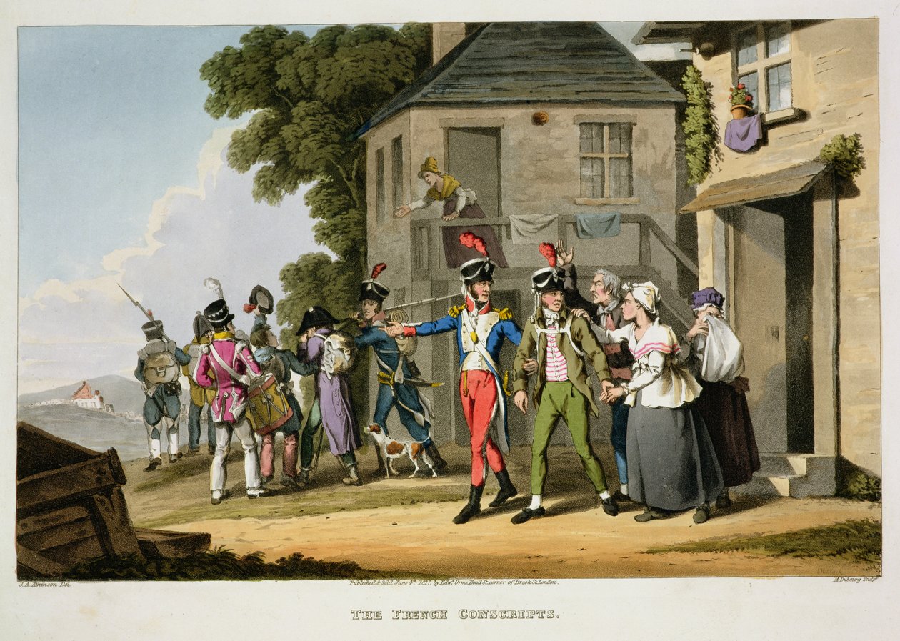 フランスの徴集兵、マシューデュブール（fl.1813-20）とジョンヘビサイドクラーク（c.1771-1863）によって「歴史的、軍事的、海軍の逸話」から出版された、パブ。エドワード・オーム（1774-c.1820）1817（アクアチント） 作： ジョン・オーガスタス・アトキンソン