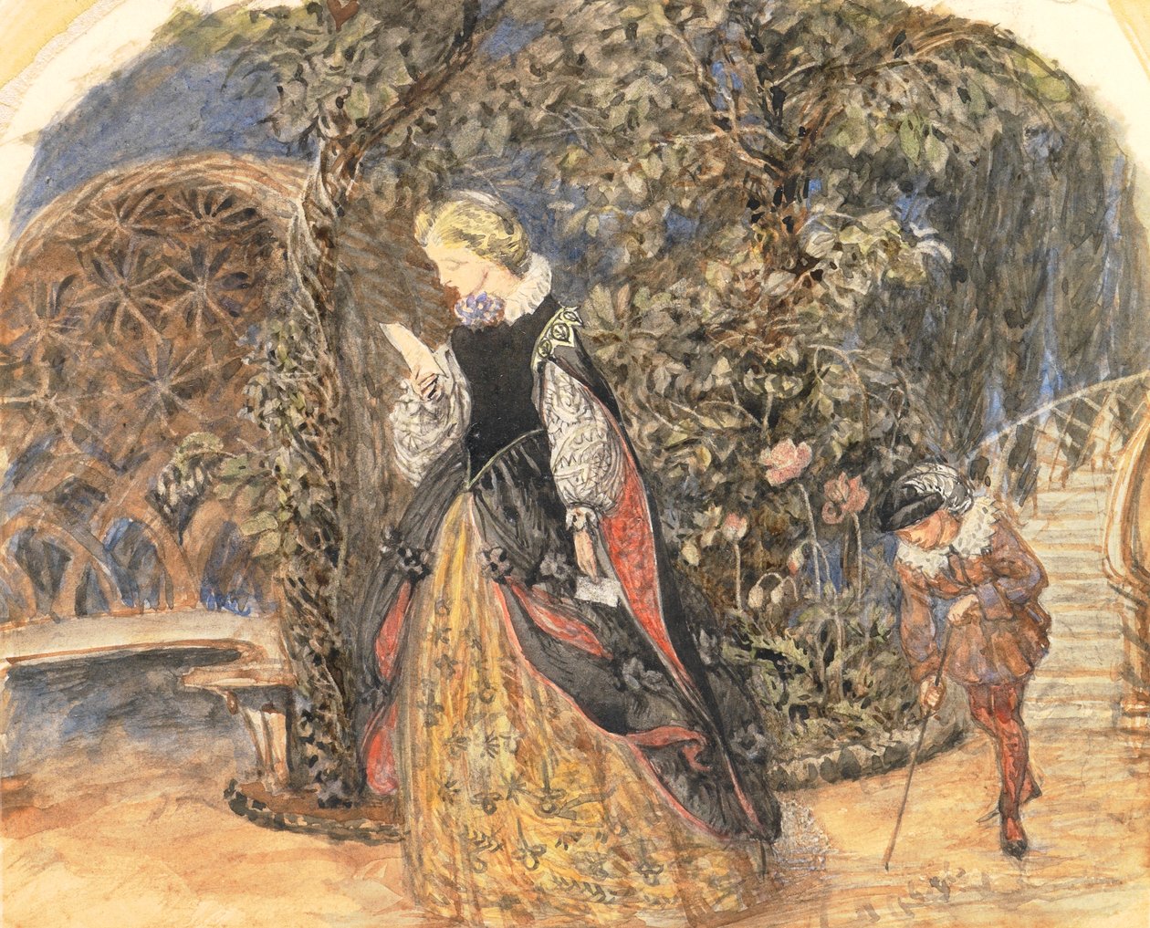 中世のドレスを着た女性、1859年頃 作： ジョン・ブレット