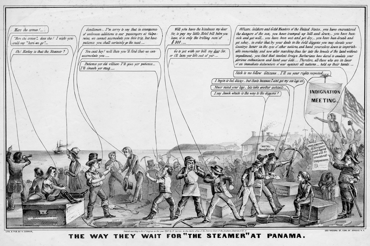 彼らがパナマで汽船を待つ方法、N Currier、ニューヨーク、1849 作： ジョン・キャメロン