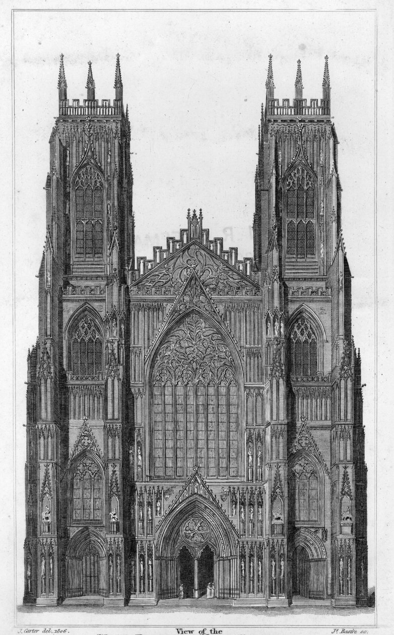 ジェームズバジール2世、1806年に刻まれたウェストフロントオブヨーク大聖堂の眺め 作： ジョン・カーター