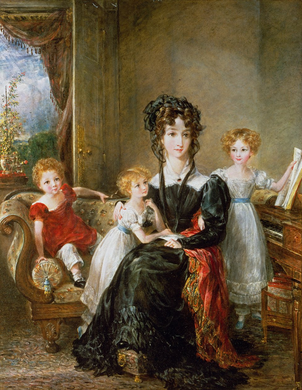 エリザベスリーと彼女の子供たちの肖像、c.1828（95338のペア） 作： ジョン・コンスタブル