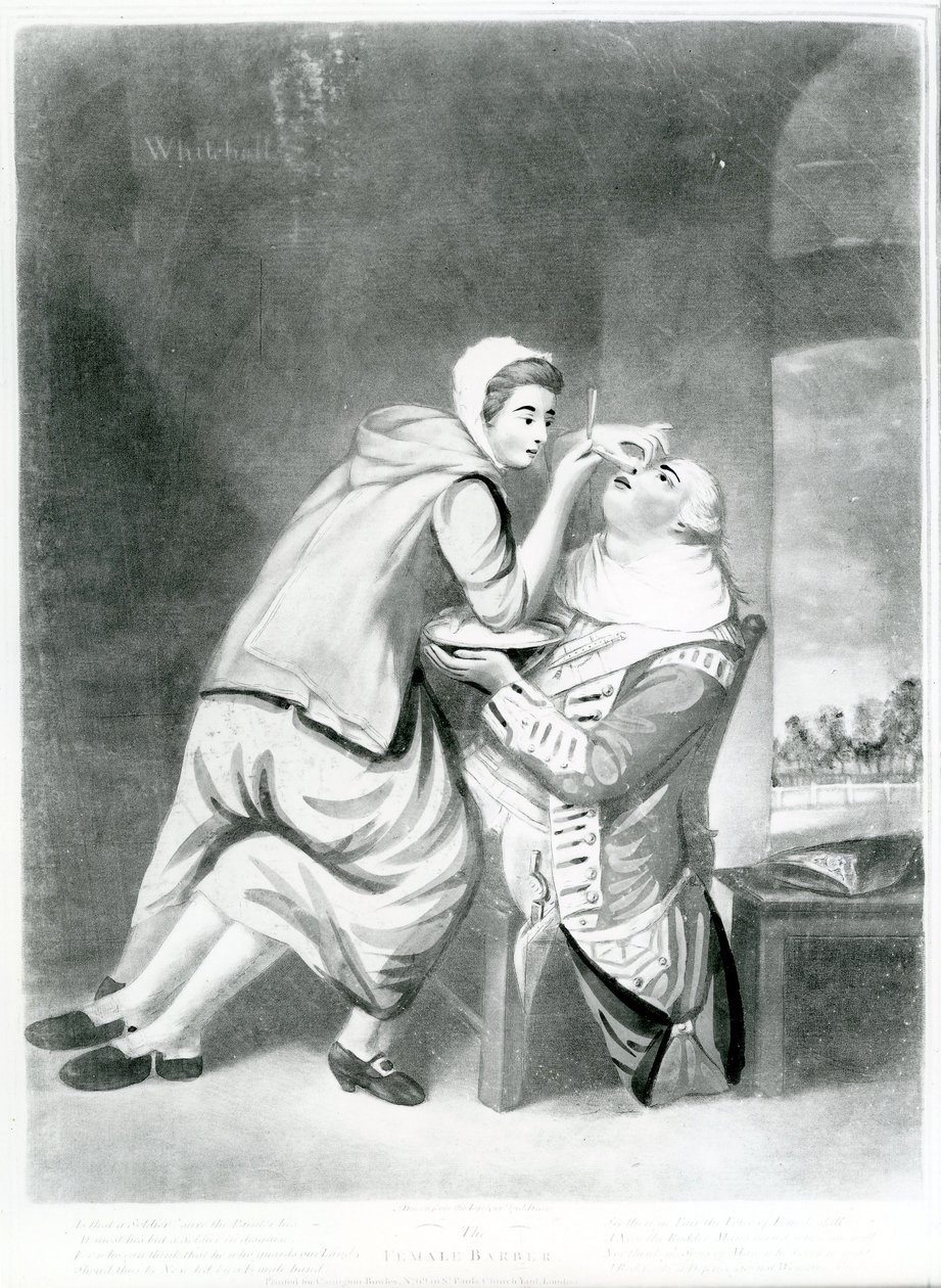 女性理髪師、1770（メゾチント） 作： ジョン・ディクソン
