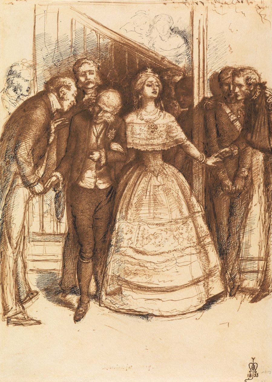 結婚、階級、1853年（紙に鉛筆、ペン、インク） 作： ジョン・エバレット・ミレー