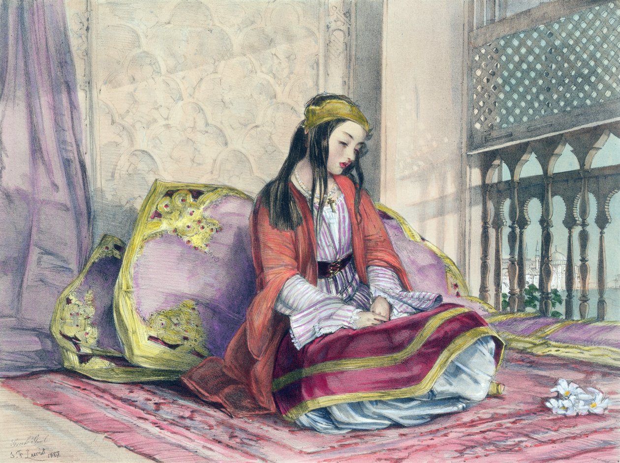 ギリシャの少女、18世紀の「コンスタンティノープルの図解」（版画家、1837年） 作： ジョン・フレデリック・ルイス