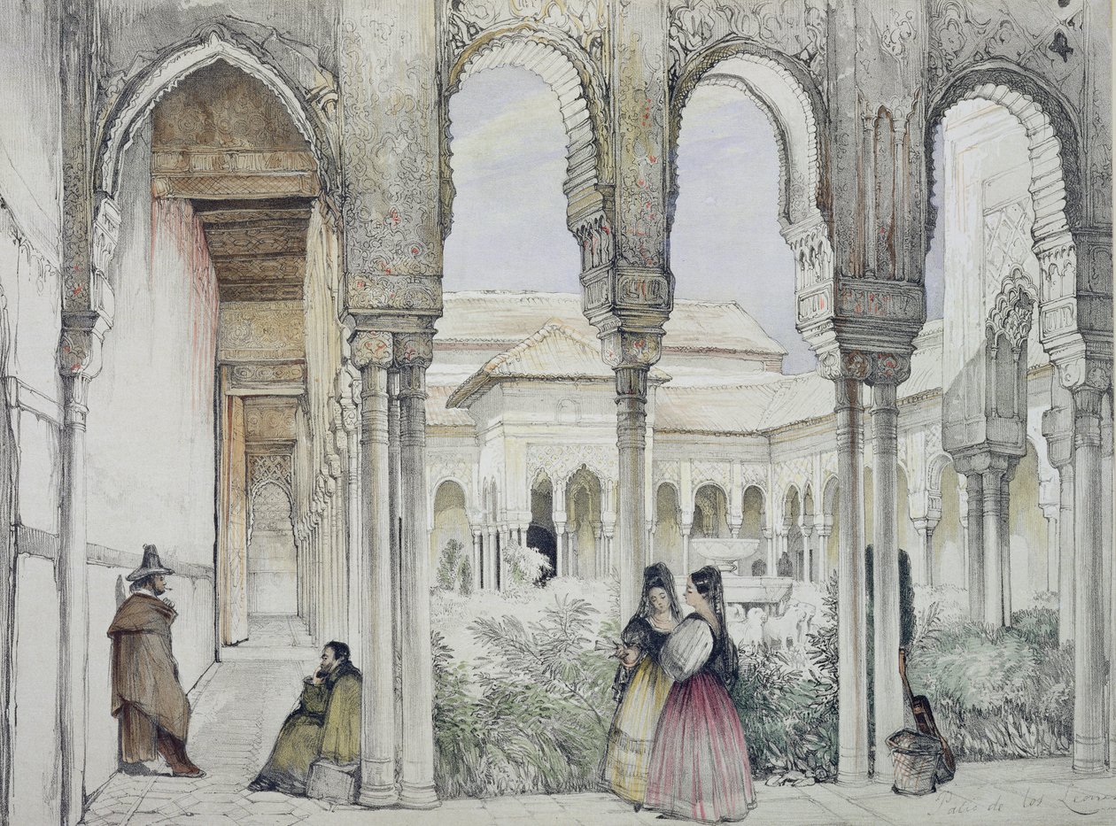 ウィリアムゴーチ（fl.1825-54）、1835年に彫刻された「アルハンブラのスケッチと絵」からのライオンズの裁判所（パティオデロスレオネス） 作： ジョン・フレデリック・ルイス