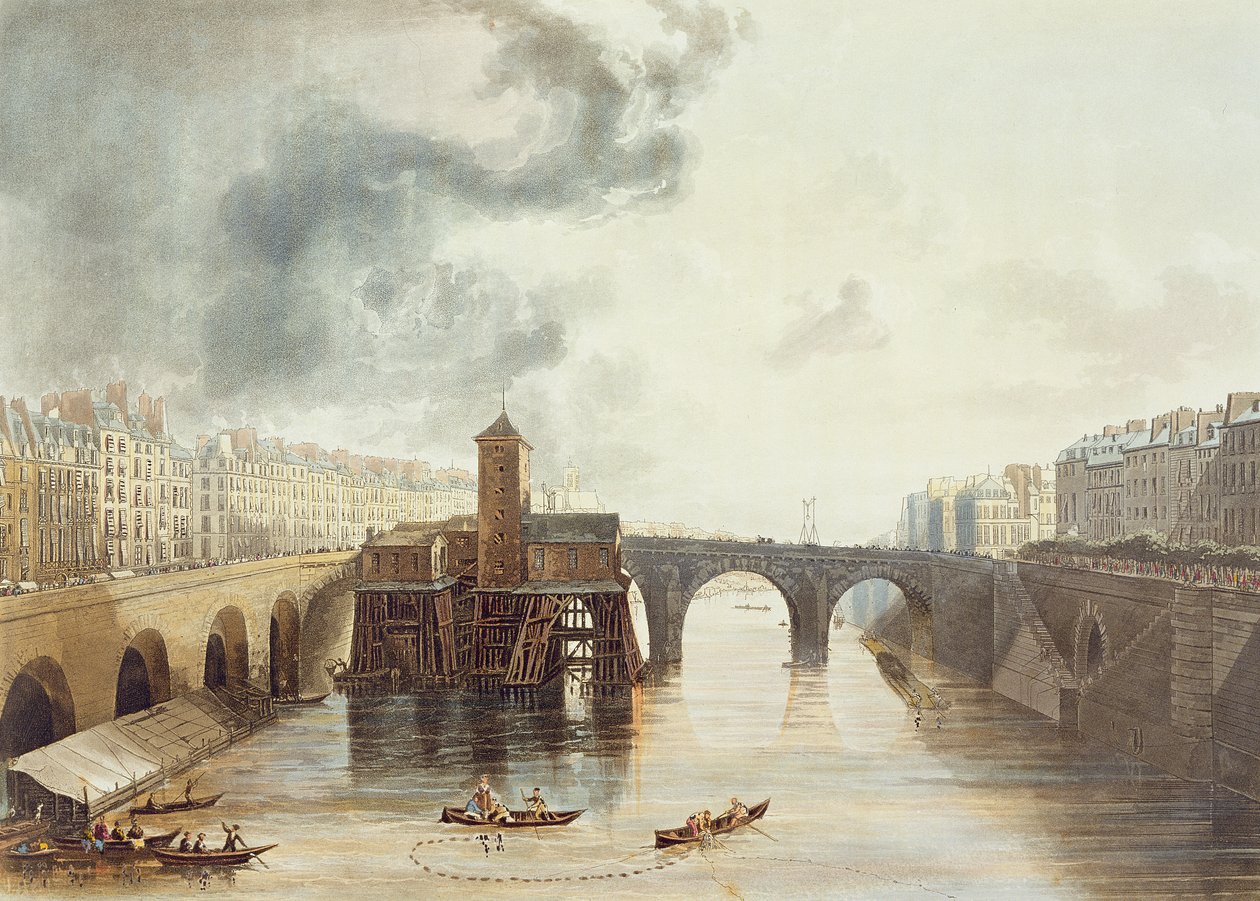 「セーヌ川の景色」からのノートルダム橋、トーマスサザーランド（b.1785）によって彫刻され、R。アッカーマン（1764-1834）から出版1821 作： ジョン・ジェンドール