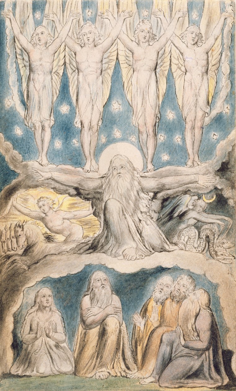 クリエーション、ウィリアム・ブレイク（1757-1827）c.1823（ペンとインクで紙の上を洗う）の後の「仕事の図解」の14ページ 作： ジョン・リンネル