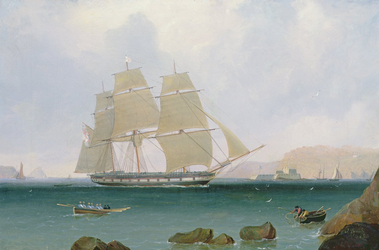 1835年プリマス沖の白い飛行隊の装備スループ 作： ジョン・リン