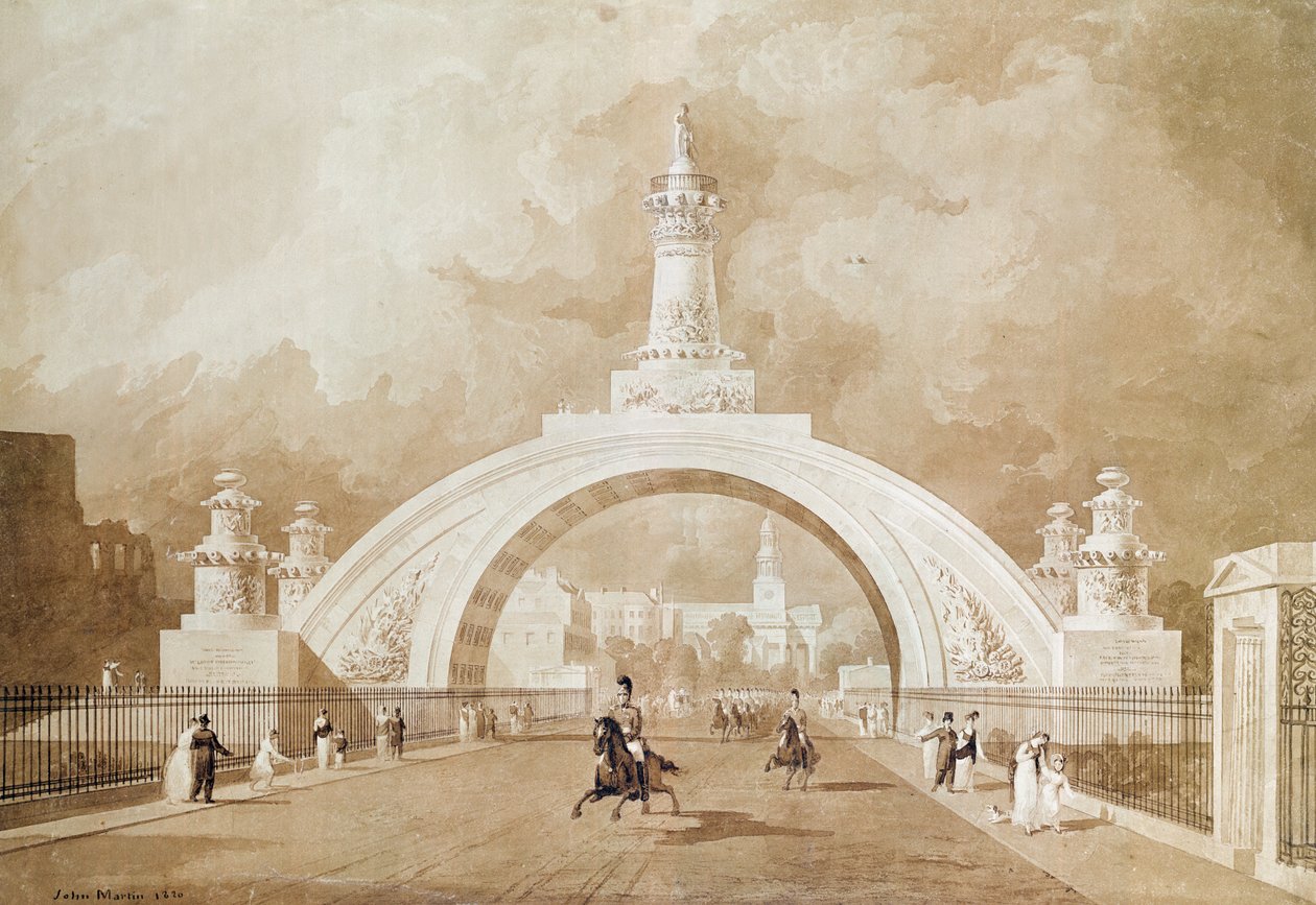 1820年、ポートランドプレイスからリージェンツパークまでの提案された凱旋門 作： ジョン・マーティン