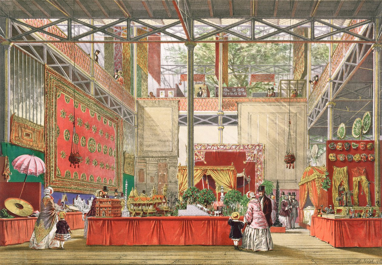 「ディキンソンの総合的な写真」1852年からの1851年の大展覧会のインドセクションの表示（色付きのリソ） 作： ジョン・ナッシュ