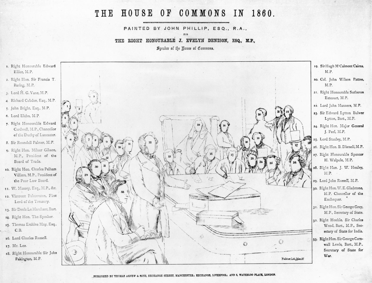 1860年の連邦下院：フランスとの条約に関する討論中にパーマストン卿が下院で演説したポートレートの計画、フォークナーによって刻まれた、1863年（107820年の計画、se 作： ジョン・フィリップ