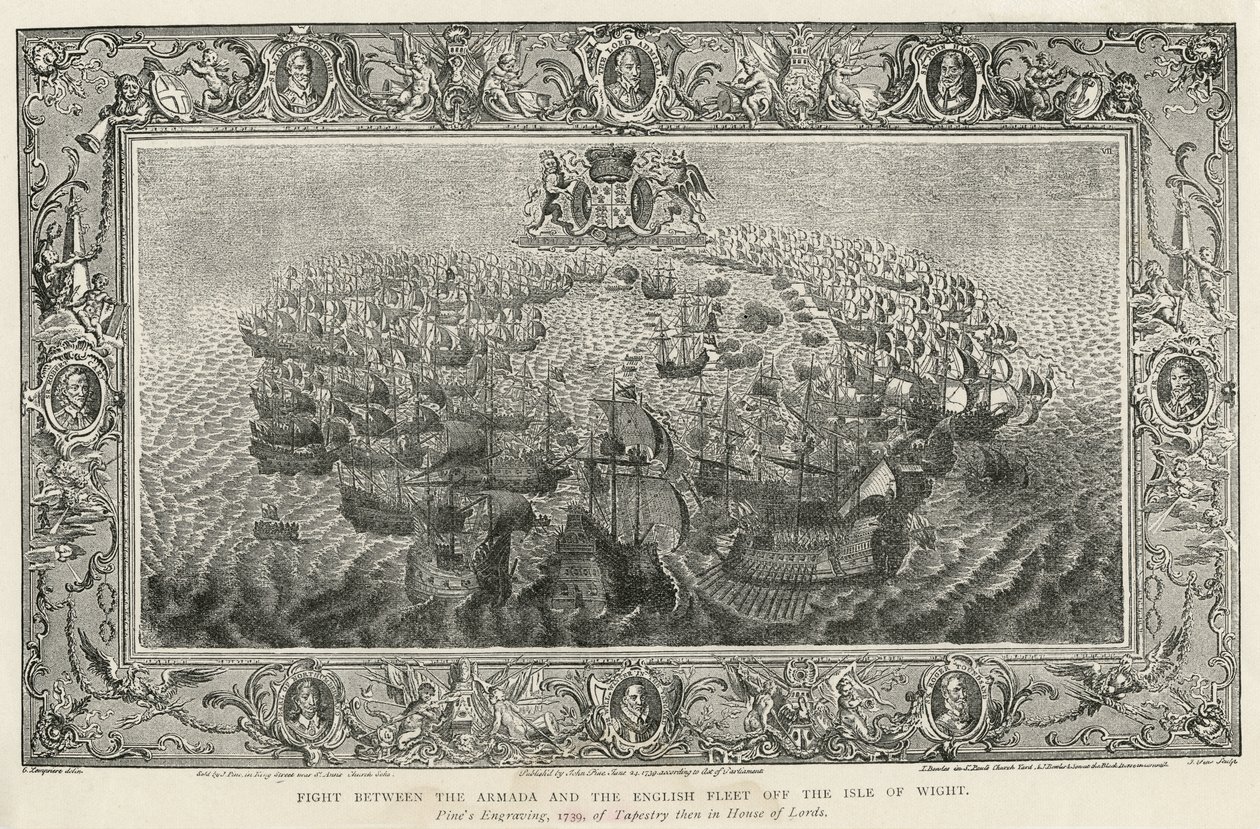 アルマダとワイト島沖のイギリス艦隊の間の戦い、1739年 作： ジョン・パイン