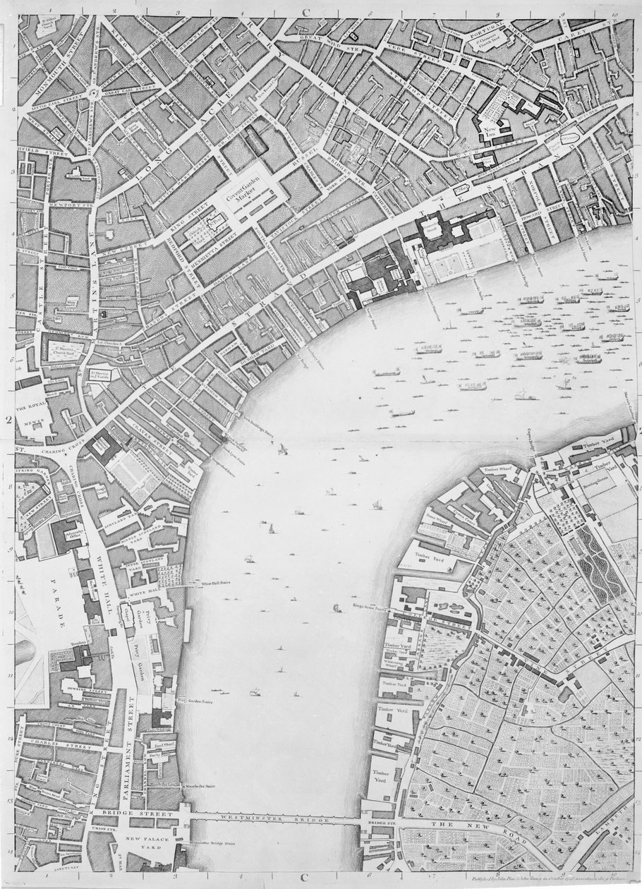 コヴェントガーデンとウェストミンスターの地図、ロンドン、1746 作： ジョン・ロック