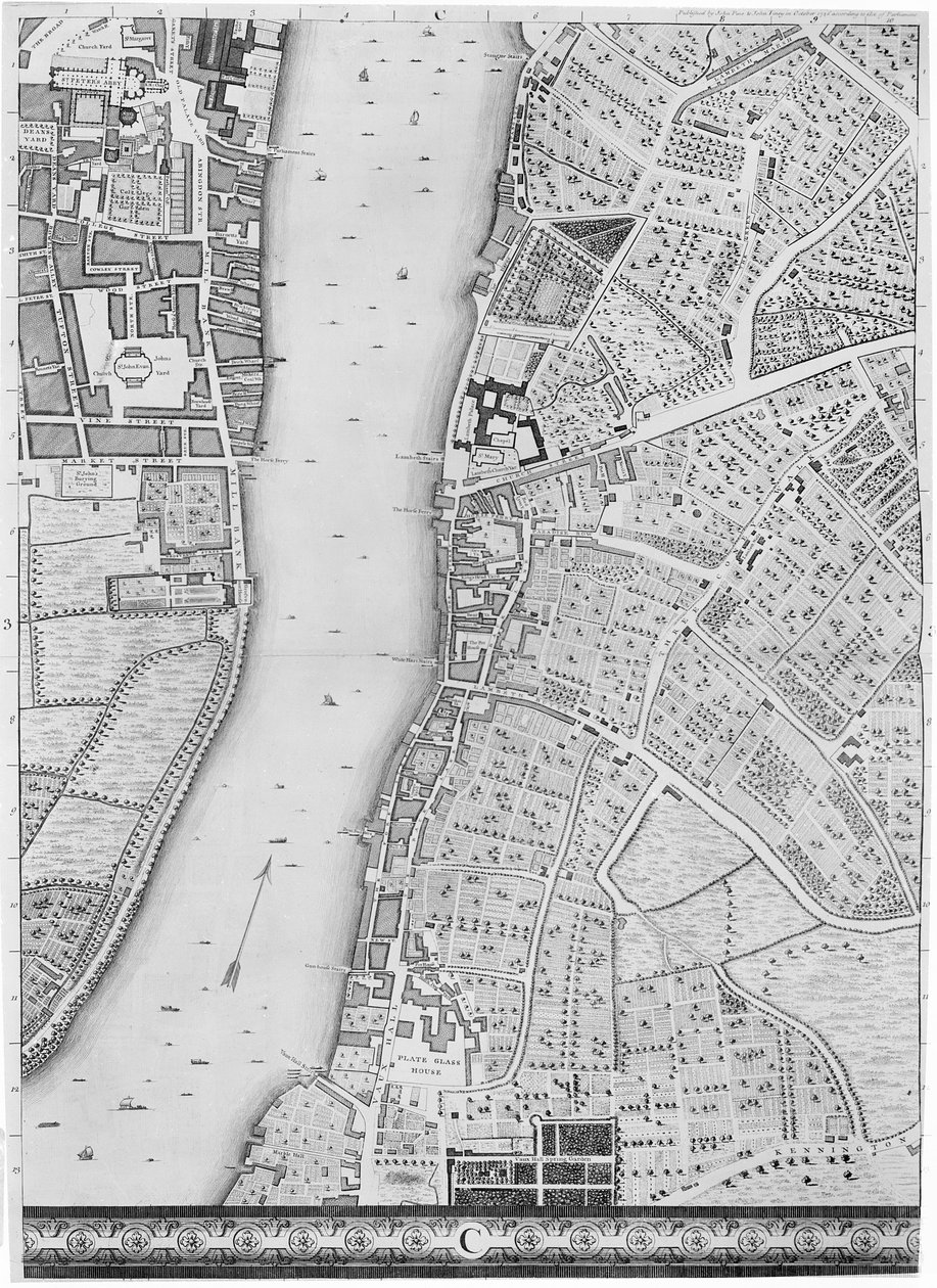 ランベスとヴォクソールの地図、ロンドン、1746 作： ジョン・ロック