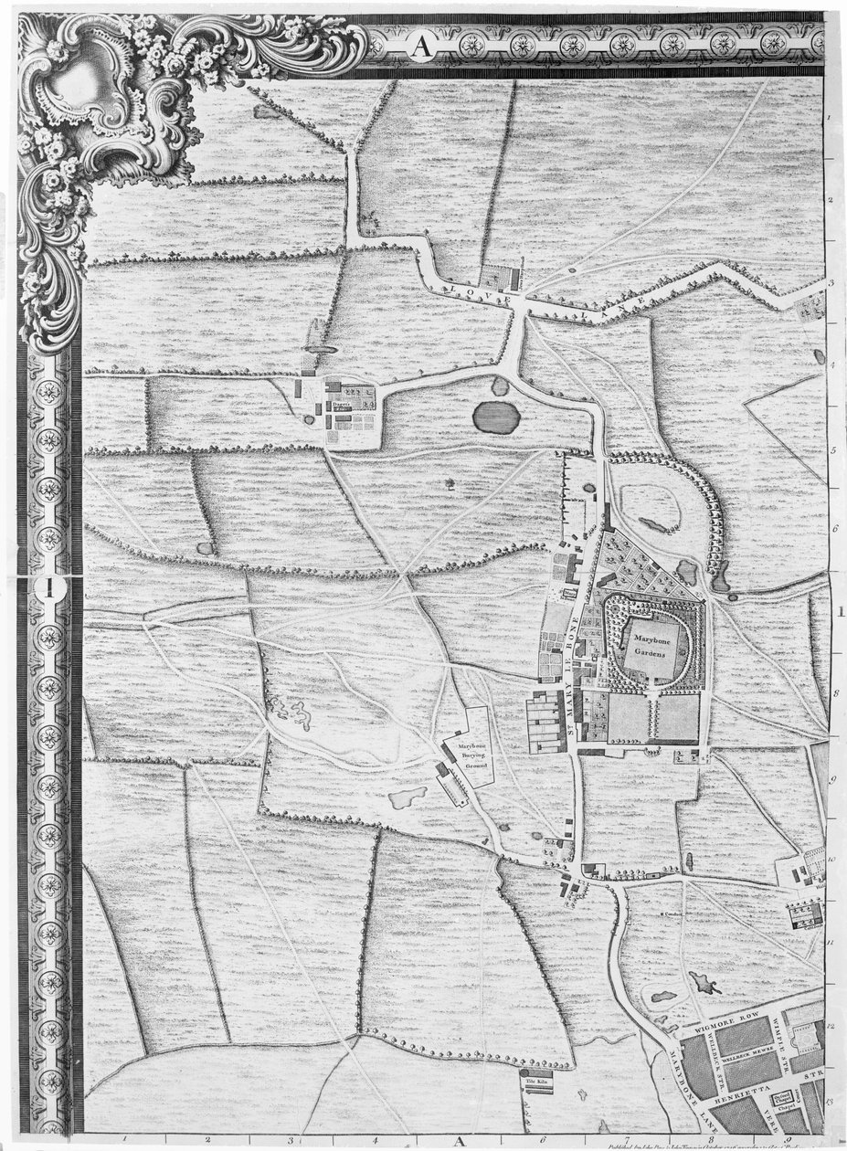 メリルボーンの地図、ロンドン、1746 作： ジョン・ロック